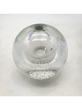 Vintage Clear Glass Polish Bubble Paperweight Candle Holder Oil Lamp